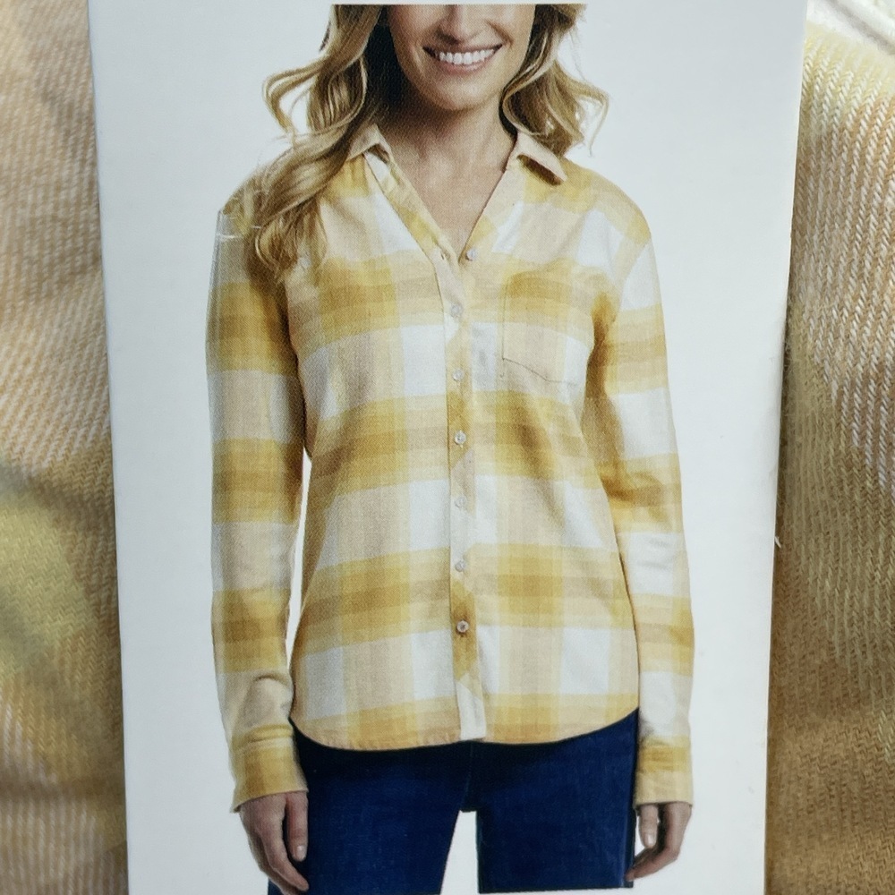 Weatherproof Women's M Plaid Blouse Yellow Cotton Blend a2000